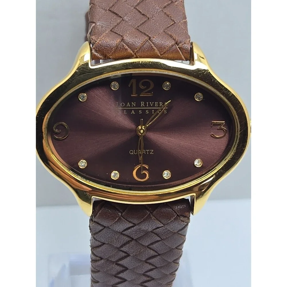 Joan Rivers Classics Womens Brown Dial Gold Tone Oval Sunburst Watch New Battery